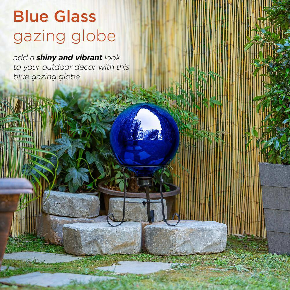 10 In. Dia Indoor/Outdoor Glass Gazing Globe Festive Yard Decor, Blue