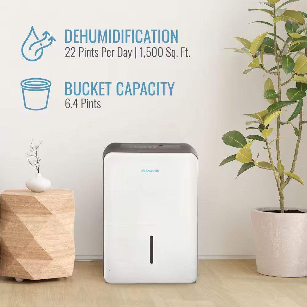 22 Pt. 1,500 Sq. Ft. Portable Dehumidifier for Large Rooms in White with Auto-Shutoff and Timer