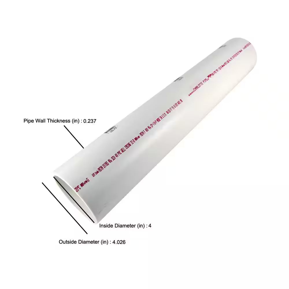 4 In. X 2 Ft. PVC DWV Sch. 40 Pipe