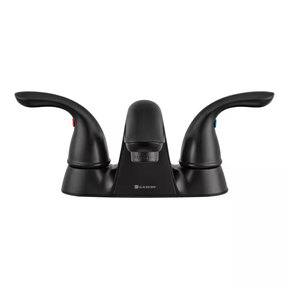 Builders 4 In. Centerset Double-Handle Bathroom Faucet in Matte Black