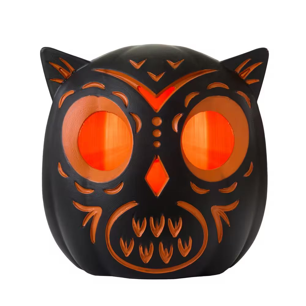 10 in Halloween Classics Plug-In LED Black Owl Jack-O-Lantern