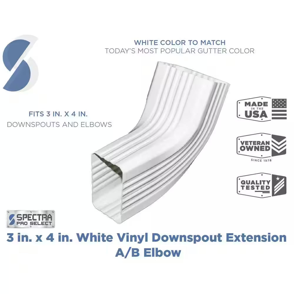 3 In. X 4 In. White Vinyl Downpipe - A/B Elbow