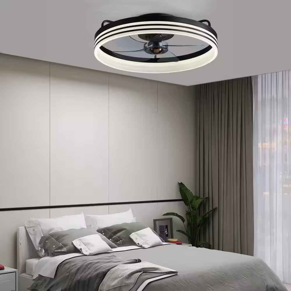 20 In. Indoor Intergrated LED Indoor Black Ceiling Fans with Lights Modern Low Profile Ceiling Fan for Living Room