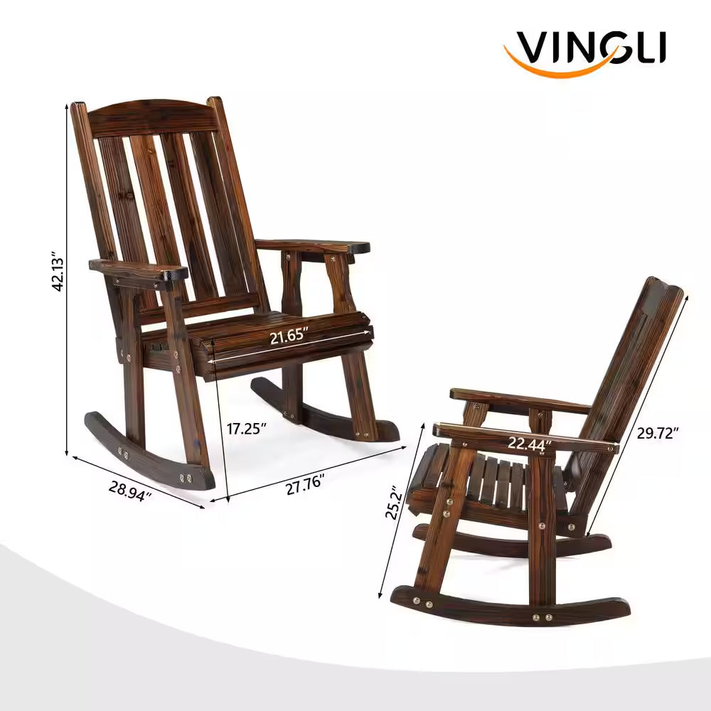 Rustic Heavy Duty 600 Lbs. Wood Outdoor Rocking Chair with Ergonomic Design for Garden, Yard, Patio