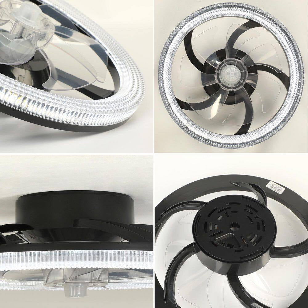 16 In. Smart Modern Indoor Black Low Profile Color Changing Standard Flush Mount Ceiling Fan Light with LED for Bedroom