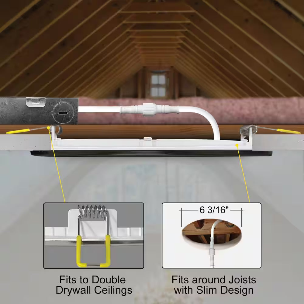 6 In. LED Black round New Construction IC Rated Slim Canless Integrated LED Recessed Light Kit 5 CCT Dimmable (12-Pack)