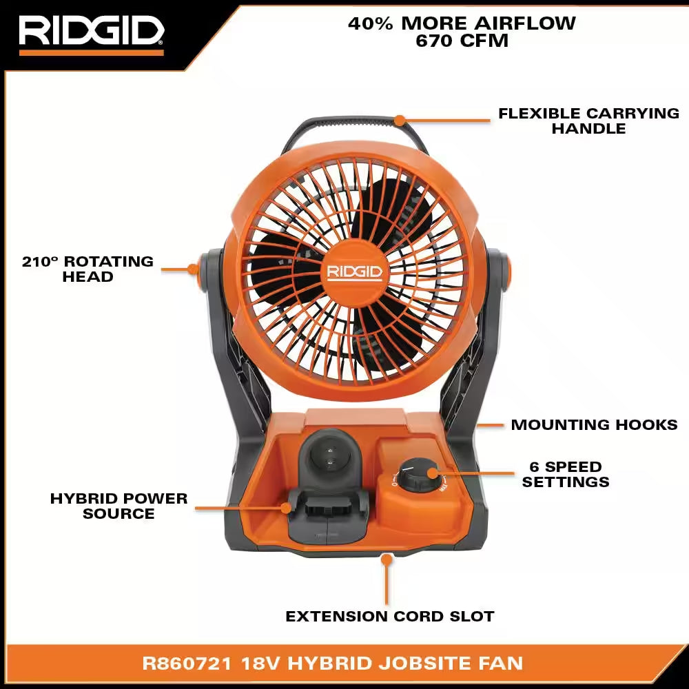18V Cordless Hybrid Jobsite Fan with (2) 4.0 Ah Batteries, Charger, and Bag