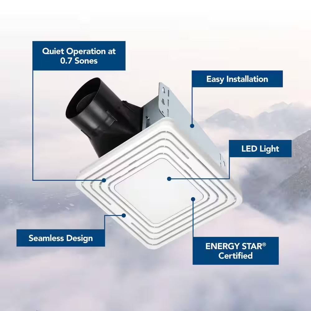 Roomside Series, White, 50 CFM, No Cut- Roomside Installation Bathroom Fan with Light, ENERGY STAR, Bathroom Exhaust Fan