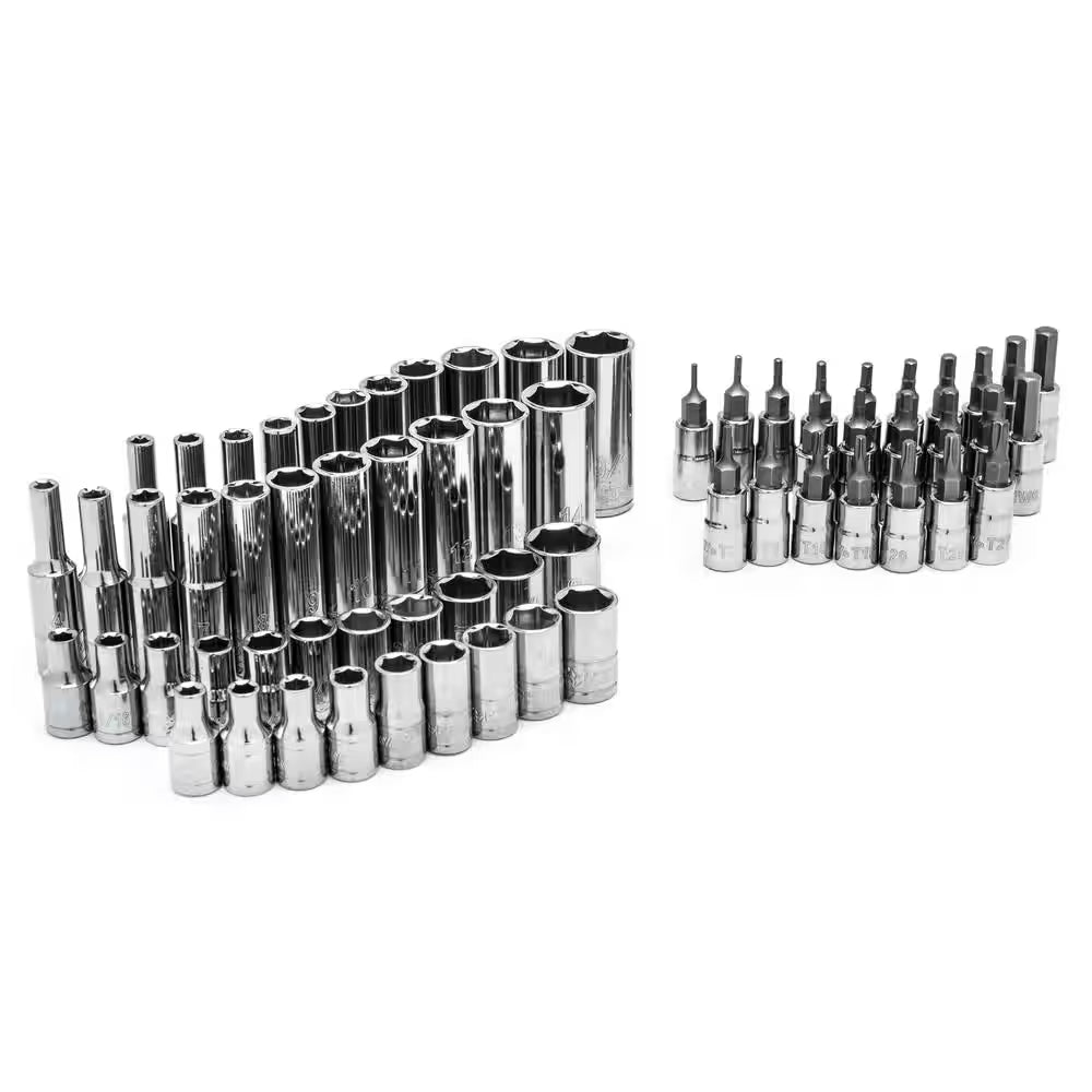 1/4 In. Drive SAE and Metric Socket and Bit Set with Ratchet and Rails (70-Piece)