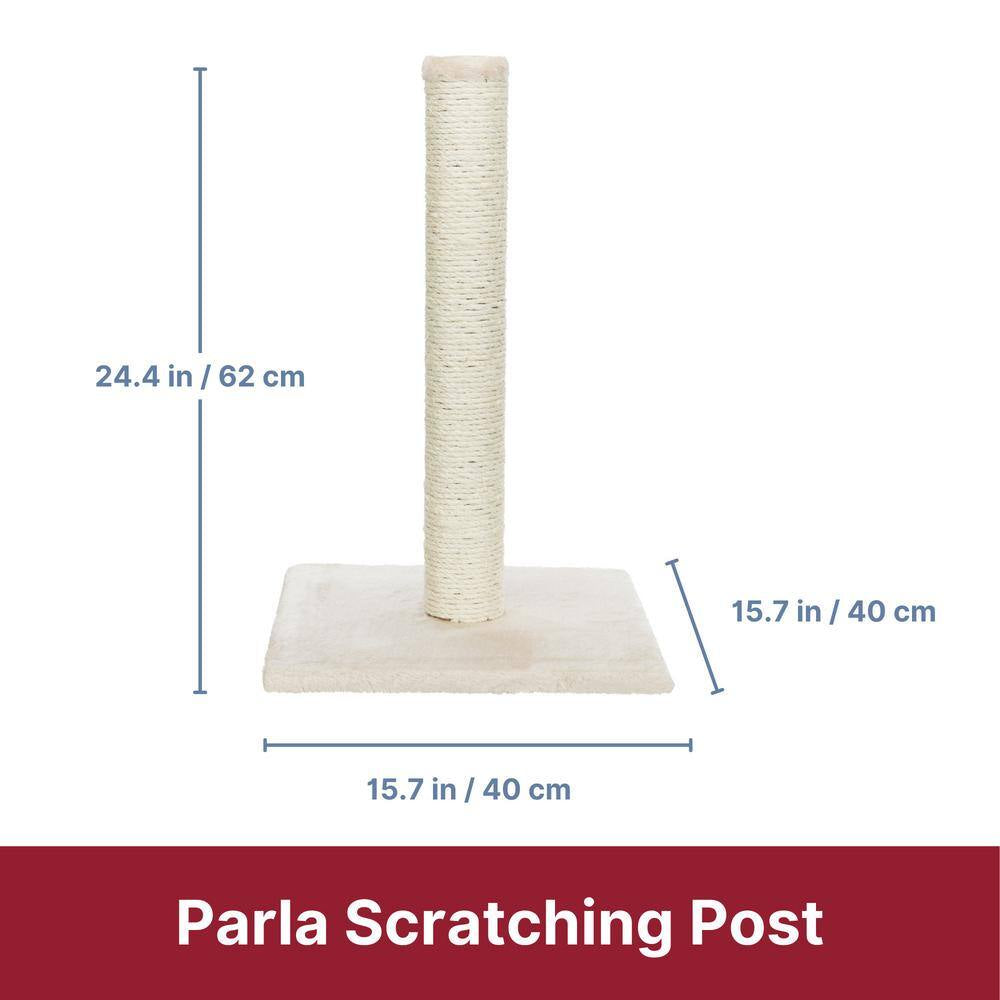Parla Cat Scratching Post : for Indoor Cats : Plush Covered Base and Sisal Post : Beige : 24 Inches Tall