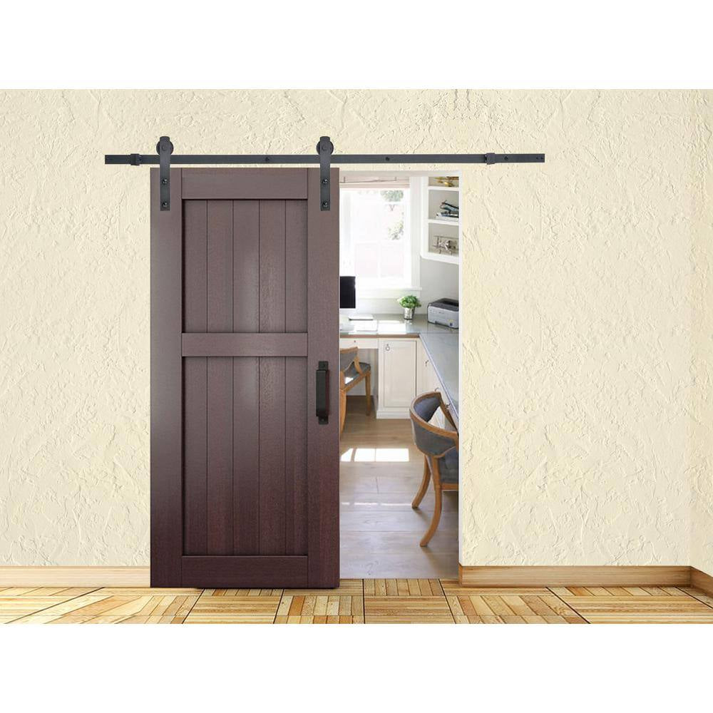 72 In. Black Classic Bent Strap Barn Style Sliding Door Track and Hardware Set-Door Not Included