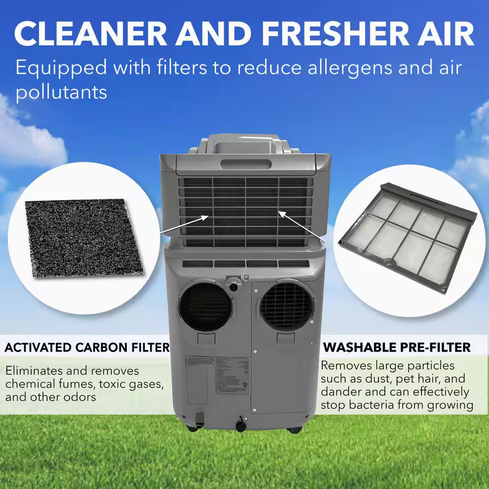 6,400 (DOE) BTU Portable Air Conditioner Cools 420 Sq. Ft., Dehumidifier, Remote and Carbon Filter in Gray