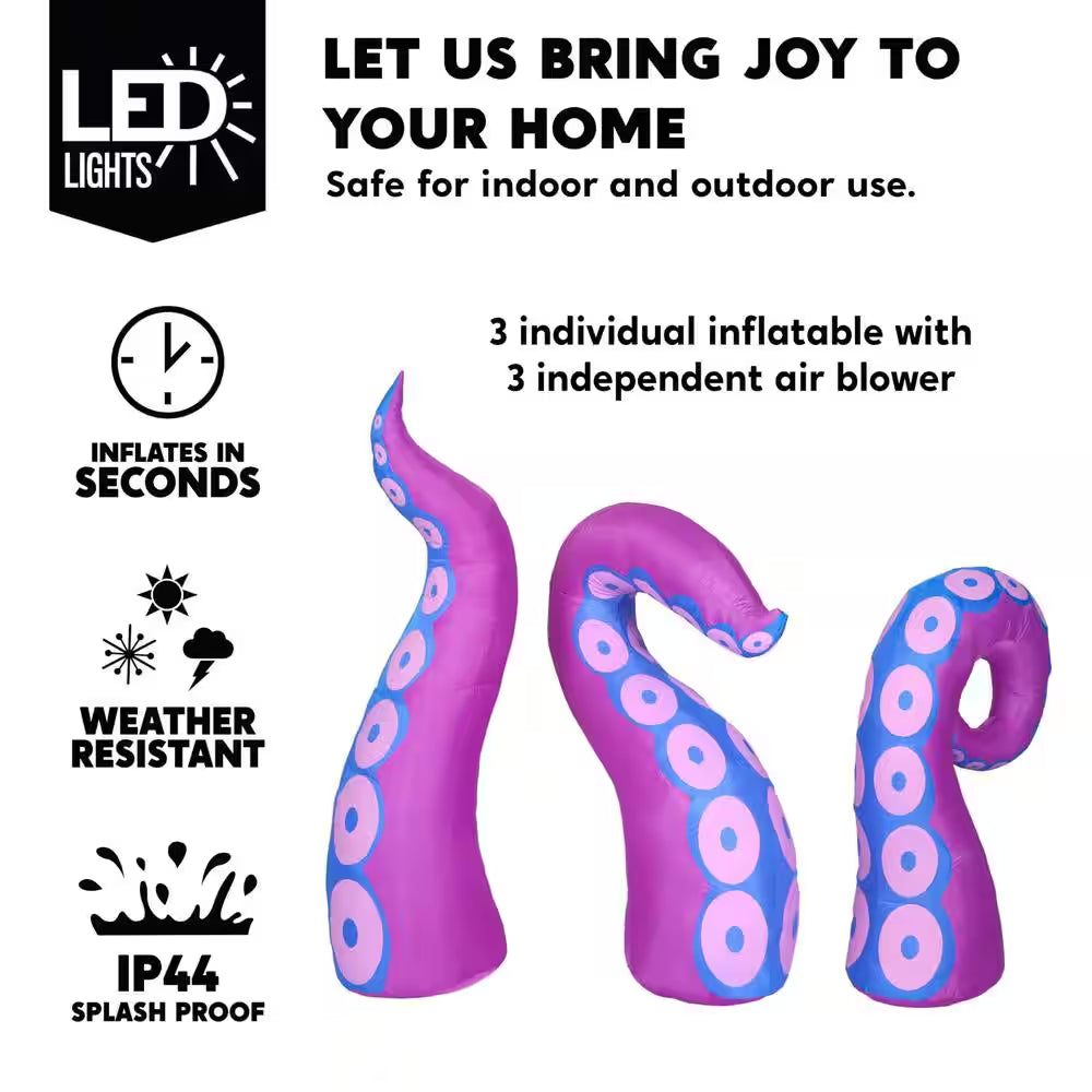 Multi-Color Halloween Inflatable Giant Octopus Tentacle Made of Polyester (3-Pieces)