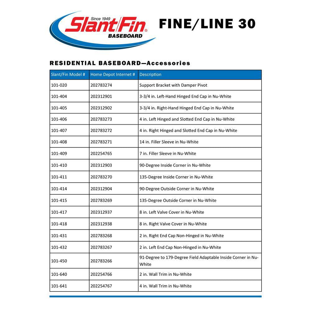 Fine/Line 30 2 Ft. Hot Water Baseboard with Fully Assembled Element and Enclosure in Nu White