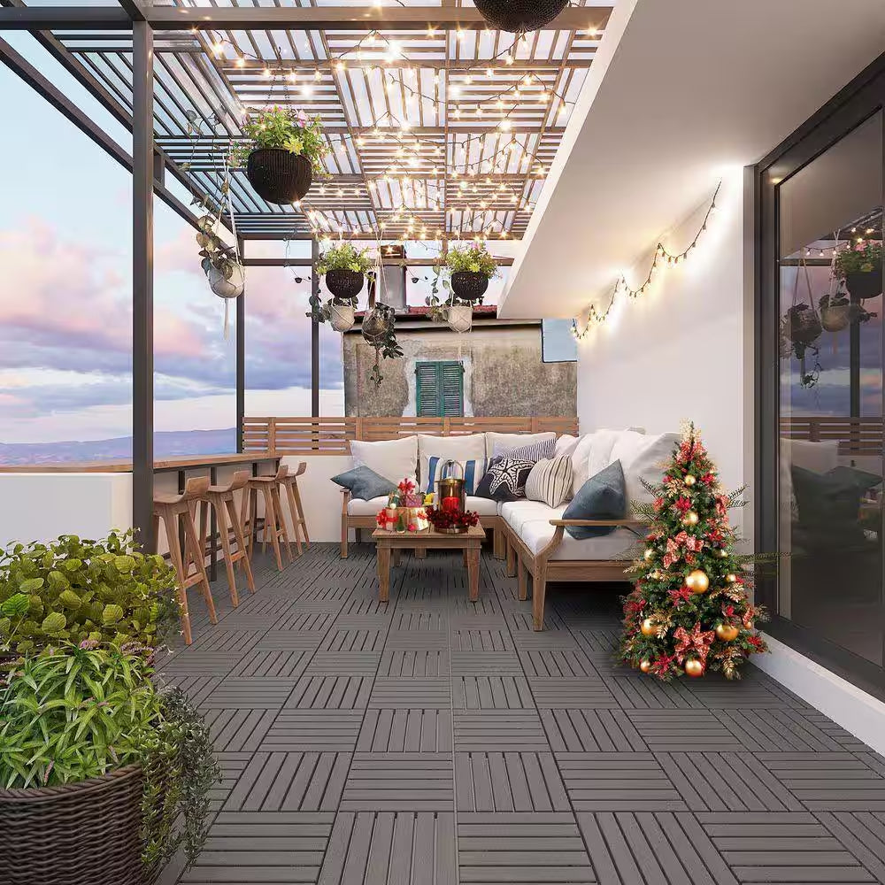 12 In. X 12 In. Wood Interlocking Flooring Tiles Indoor Outdoor Patio Garden Deck Poolside Balcony, 10-Pack, Gray