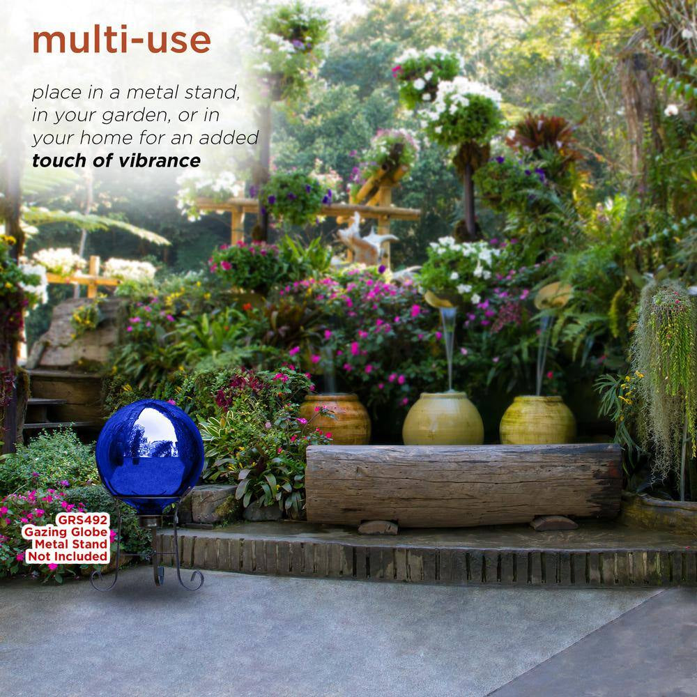 10 In. Dia Indoor/Outdoor Glass Gazing Globe Festive Yard Decor, Blue