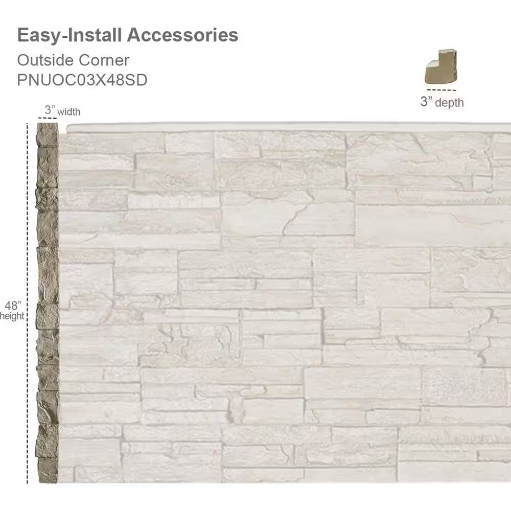 3 In. X 48 In. Universal outside Corner for Stonewall Faux Stone Siding Panels