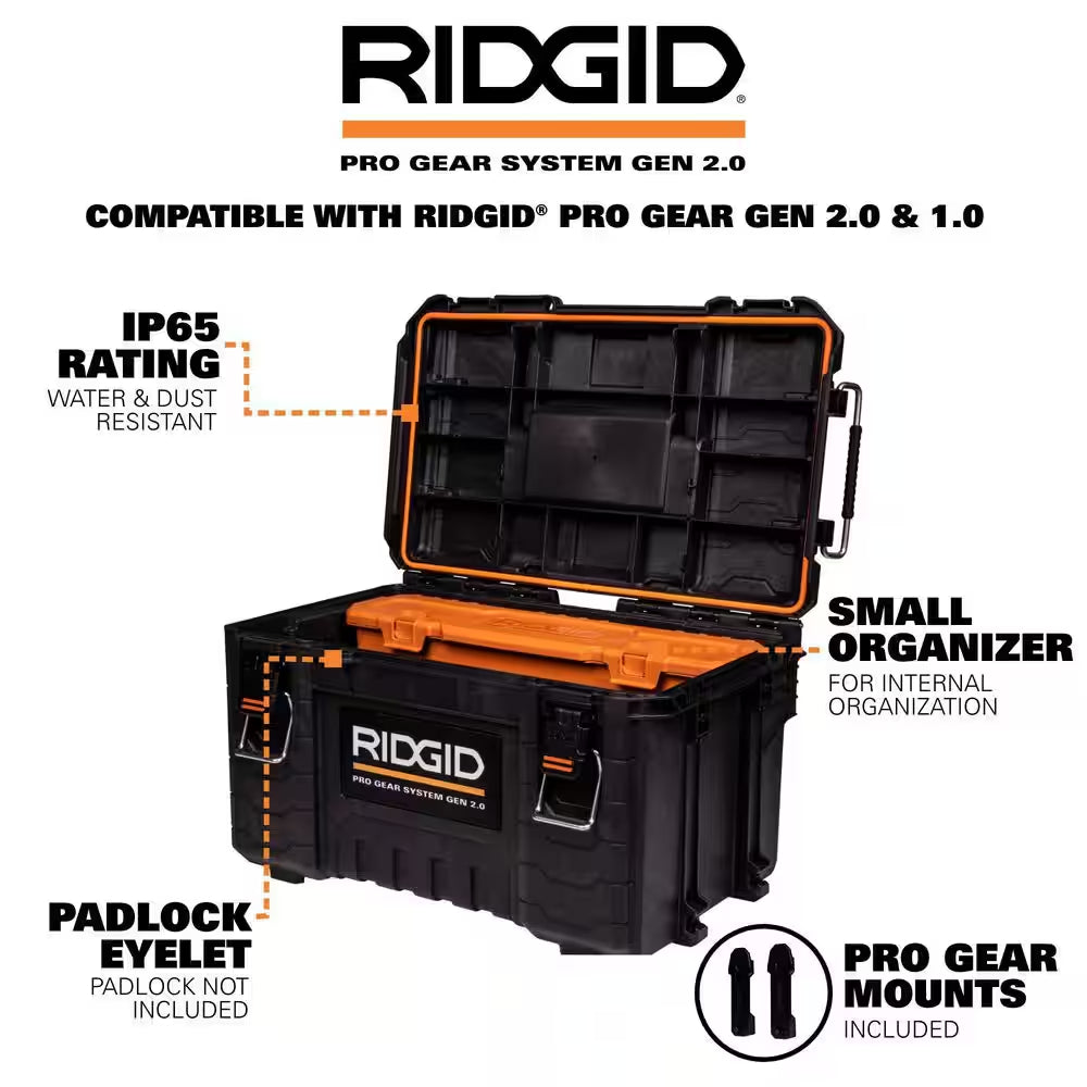 Pro Gear System Gen 2.0 Stackable Durable 22 In. Modular Tool Box Storage with Heavy Duty Latches and Handles