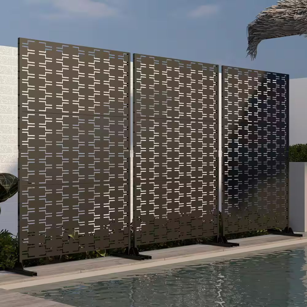 76 In. Galvanized Steel Garden Fence Outdoor Privacy Screen Garden Screen Panels in Black