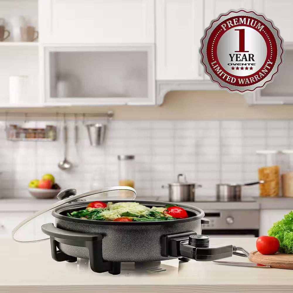 113 Sq. In. Black Electric Skillet with Nonstick Coating, Frying Pan with Tempered Glass Lid