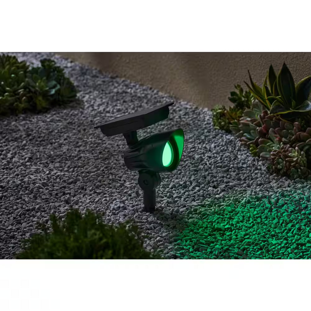 120 Lumen Black LED Weather Resistant Outdoor Solar Spot Light with Color Changing and Adjustable Head