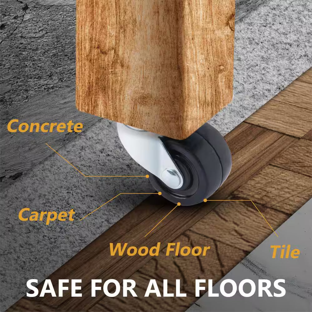 1-1/2 In. Swivel Plate Caster Wheels, Low Profile, Rubber Base Castor Wheels (4-Pack)