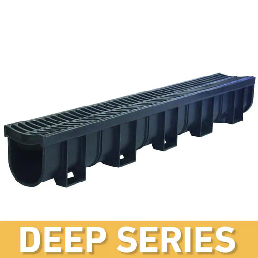 Deep Series 5.4 In. W X 5.4 In. D X 39.4 In. L Channel and Grate with Bottom Outlet with Black Grate