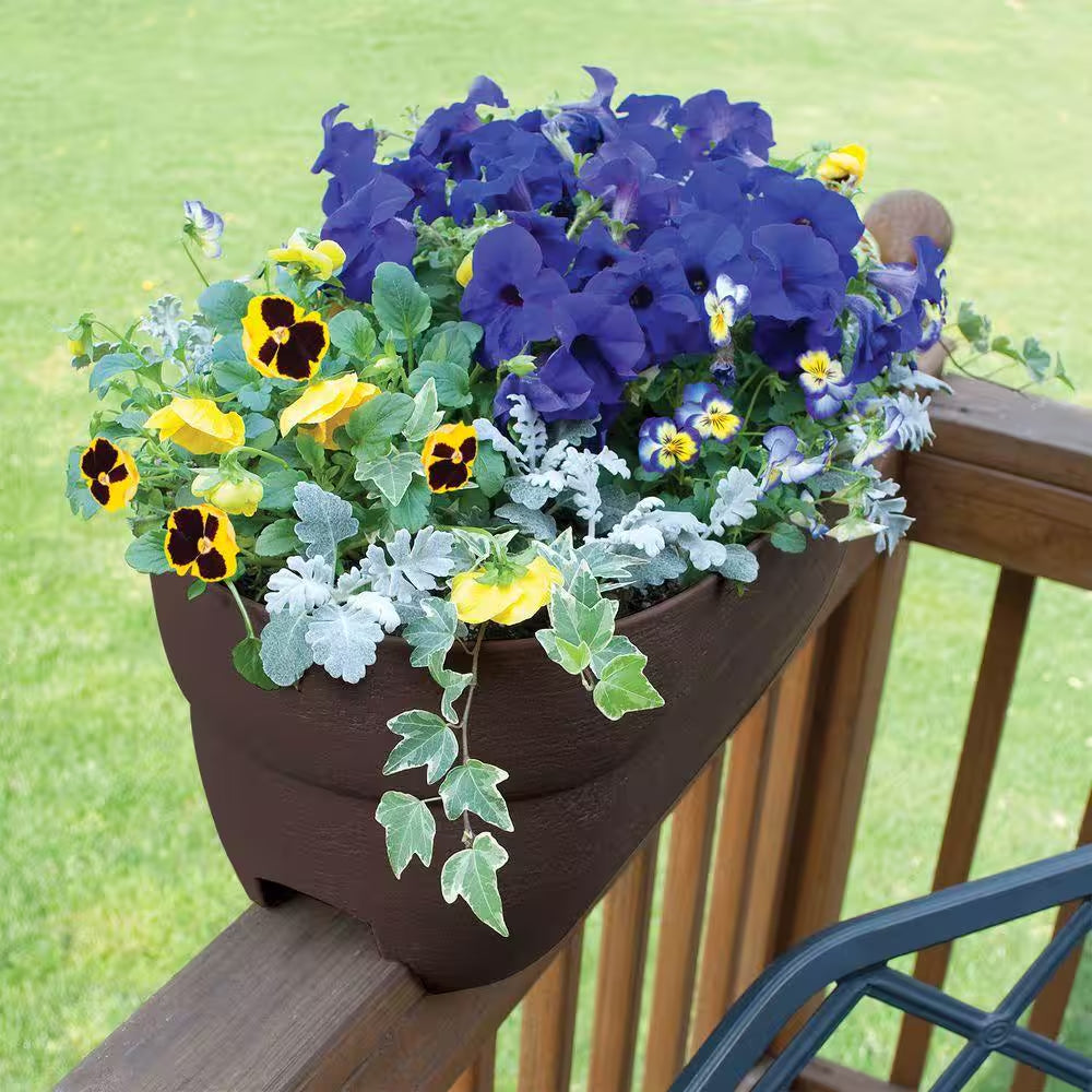 Bloomers Series 24 In. W X 12 In. H Brown Resin Deck and Porch Rail Planter