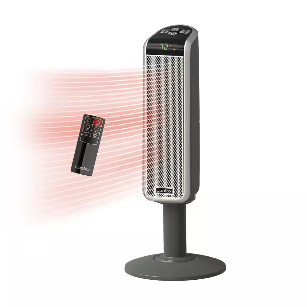 1500W 29 In. Gray Electric Pedestal Ceramic Oscillating Space Heater with Digital Display and Remote Control