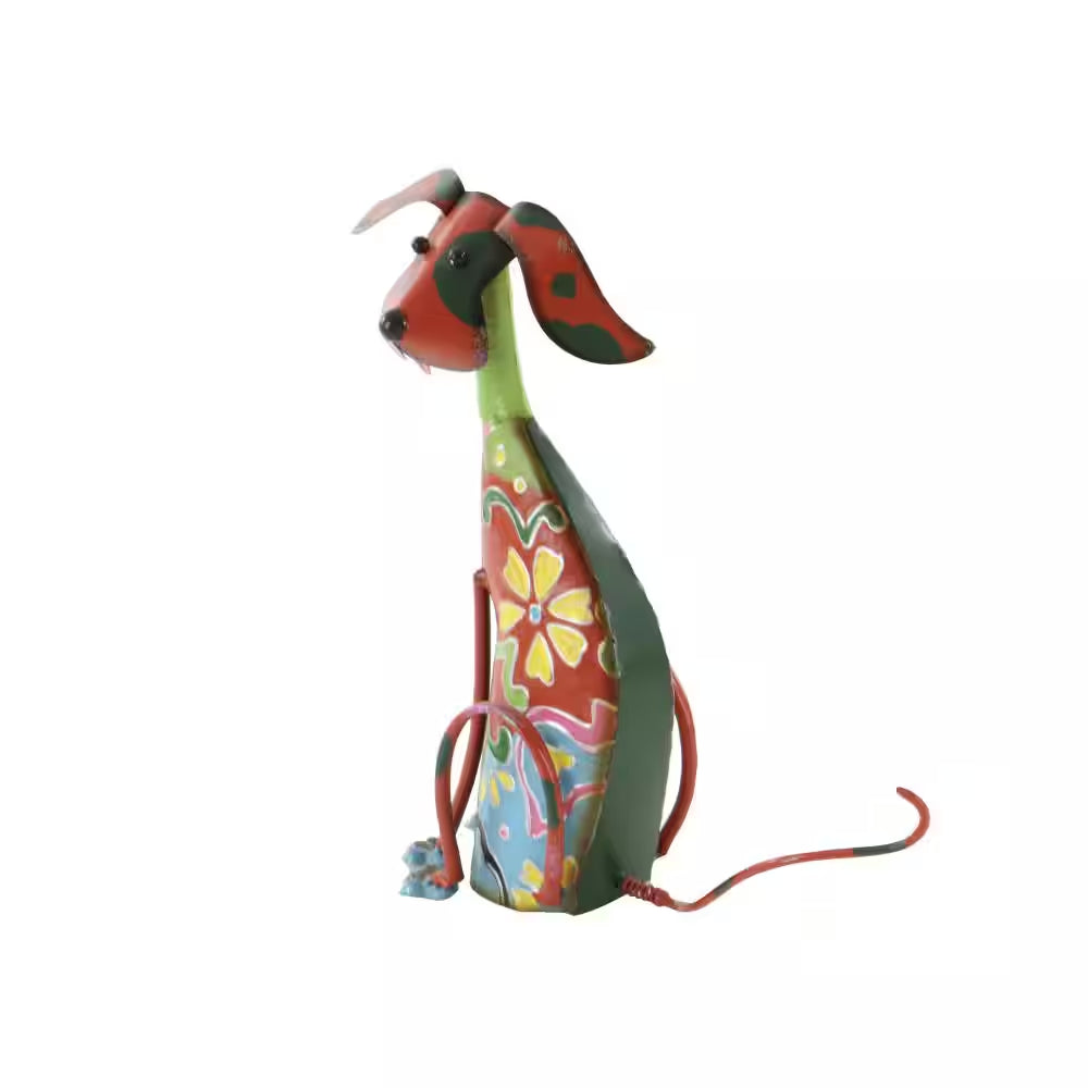 17 In. Metal Indoor Outdoor Dog Garden Sculpture with Floral Pattern