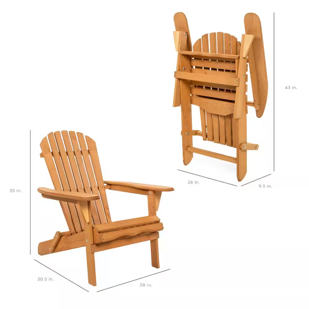 Natural Folding Wood Outdoor Adirondack Chair Set of 1