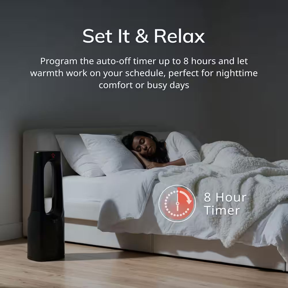 Bladeless 1500W 28 In. Black Electric Oscillating Tower Ceramic Space Heater with Remote Control and Digital Display