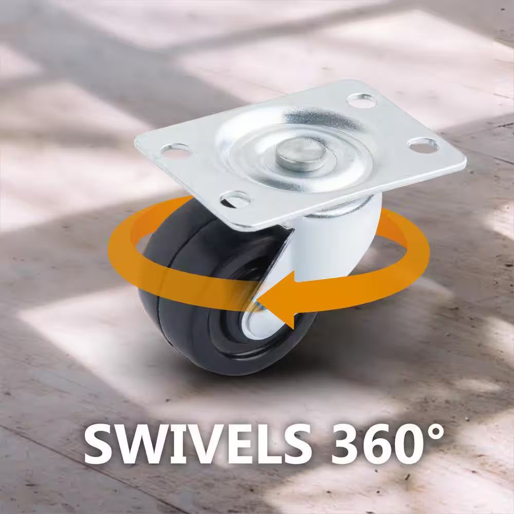 1-1/2 In. Swivel Plate Caster Wheels, Low Profile, Rubber Base Castor Wheels (4-Pack)