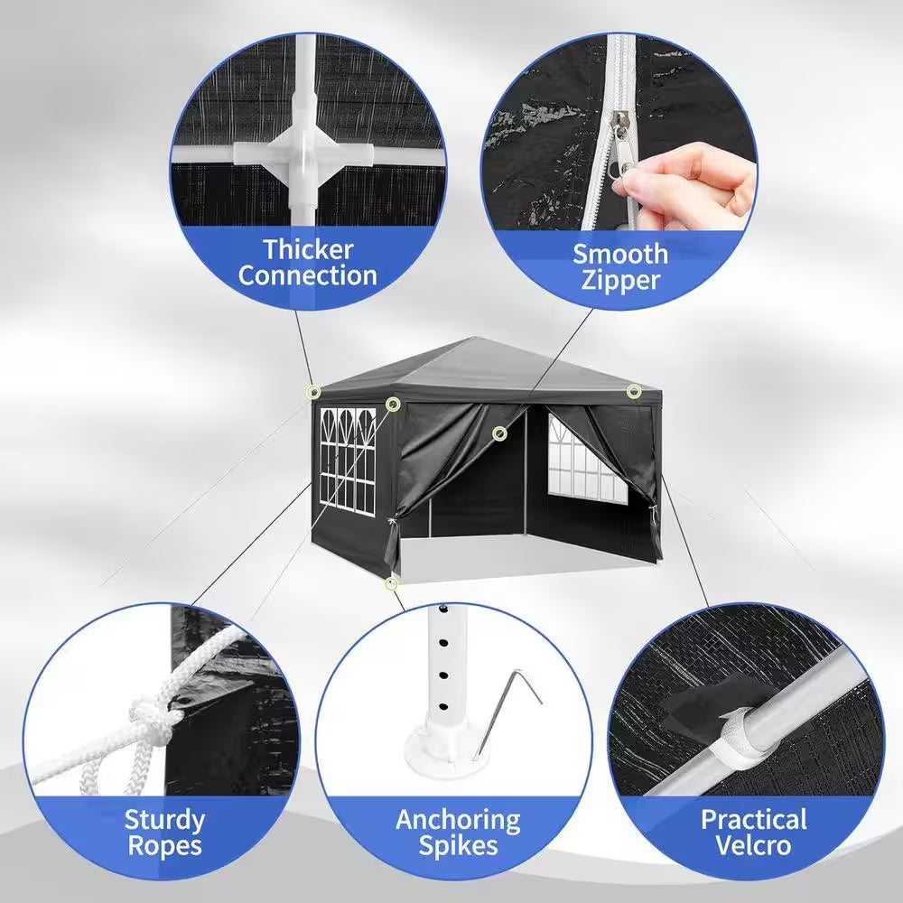 10 Ft. X 10 Ft. Gazebo Waterproof Outdoor Canopy Patio Tent Party Tent for Wedding BBQ Cater, Black