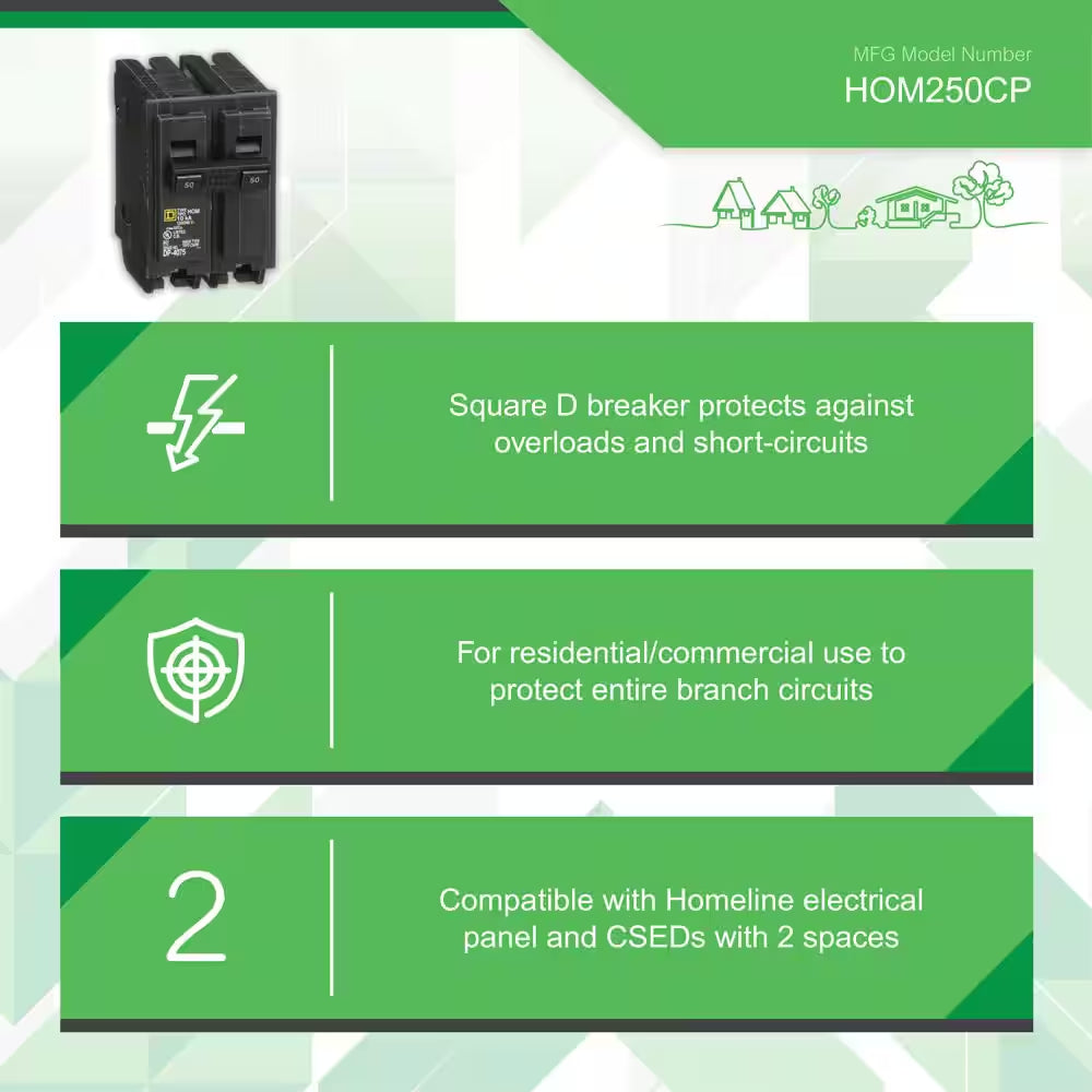 Homeline 50 Amp 2-Pole Circuit Breaker(Hom250Cp)