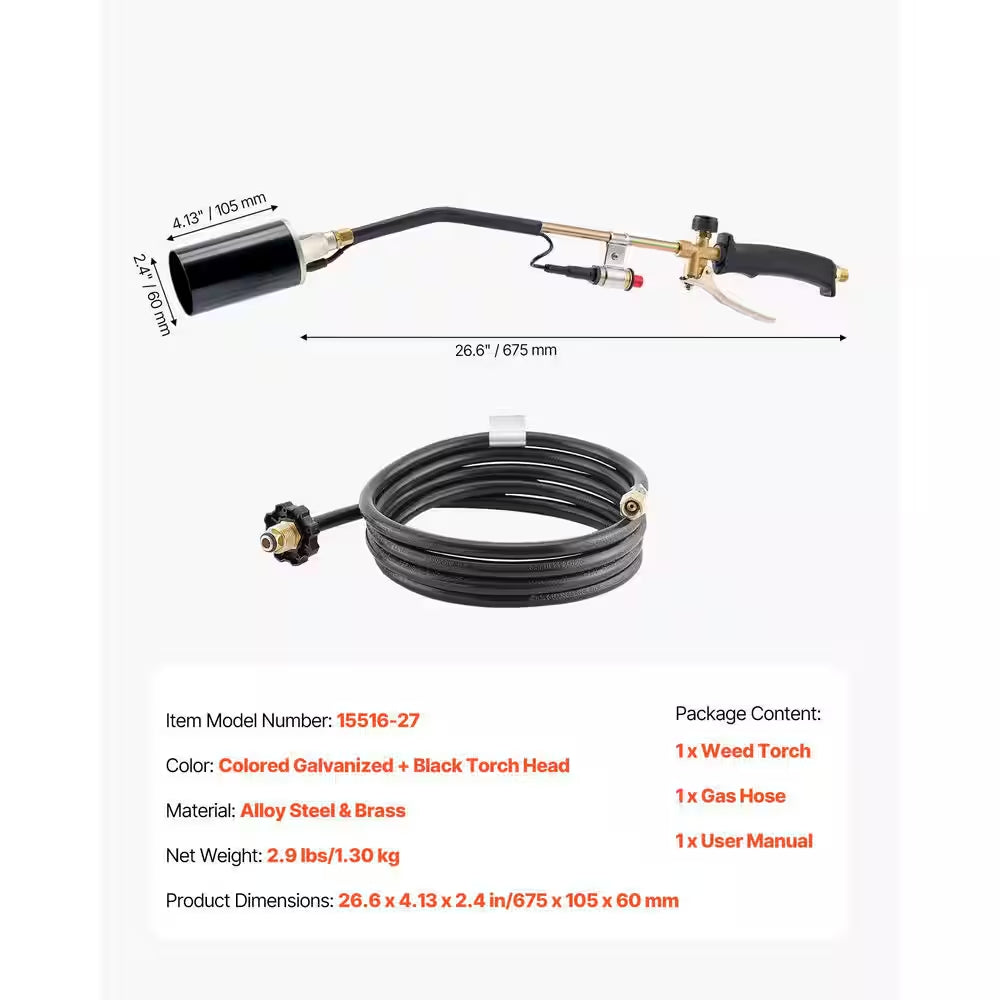 Propane Torch Weed Burner, 1,800,000 BTU with 10Ft. Hose, Adjustable Flame and Turbo Trigger for Garden, Ice and Snow