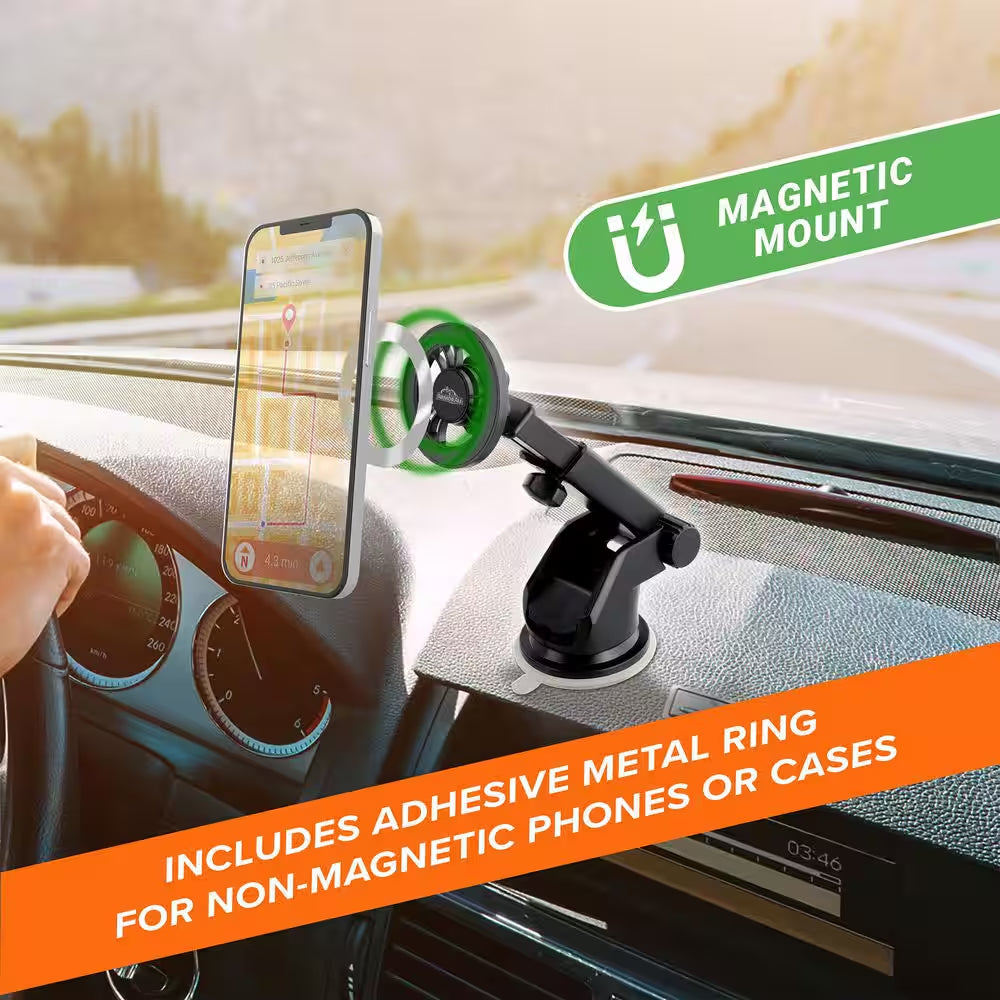 Magnetic Phone Mount for Car, Dashboard and Windshield Phone Holder with Industrial Suction Cup for Magsafe Phones