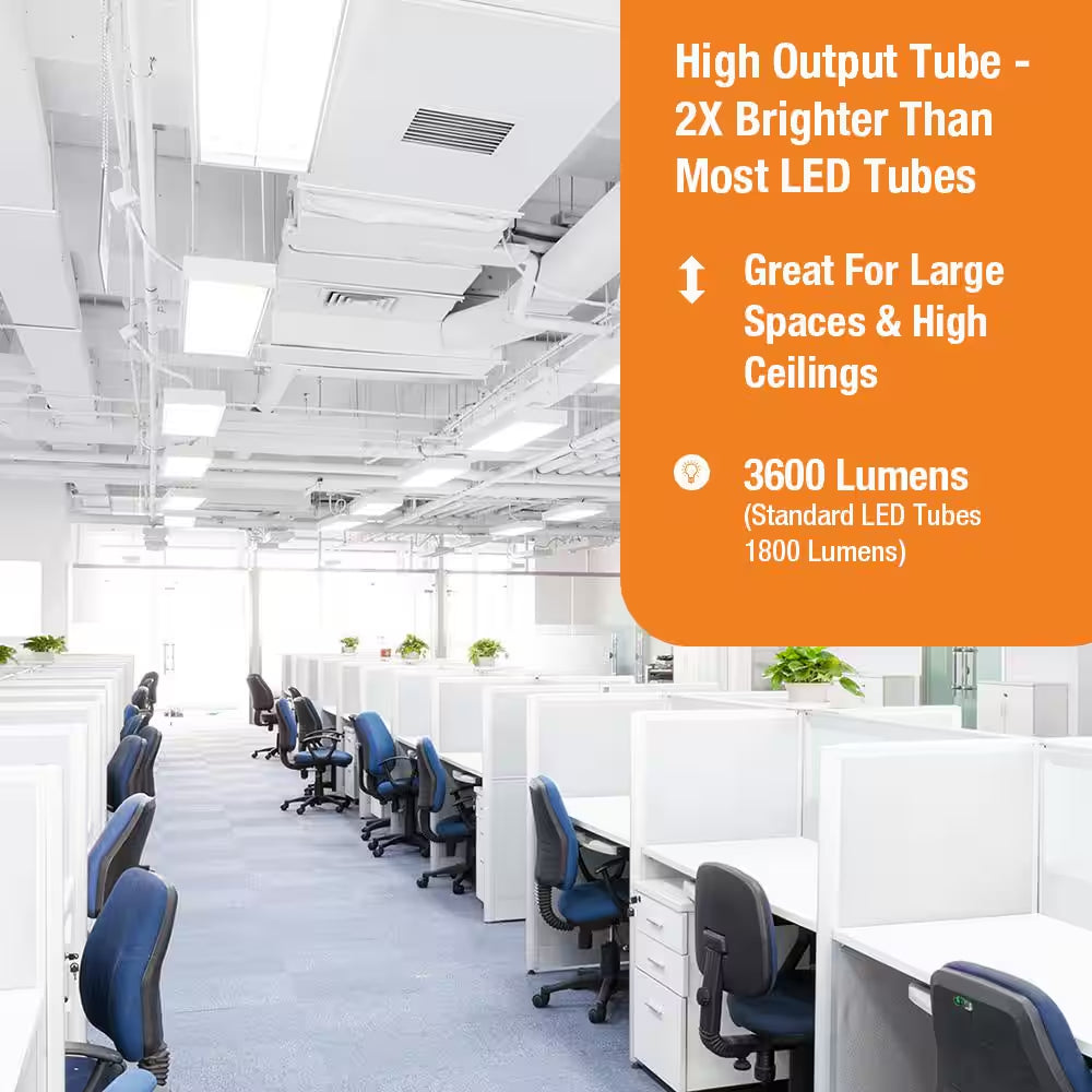 64-Watt Equivalent 4 Ft. T8 G13 Type a Plug and Play High Output Linear LED Tube Light Bulb, Daylight 5000K (2-Pack)