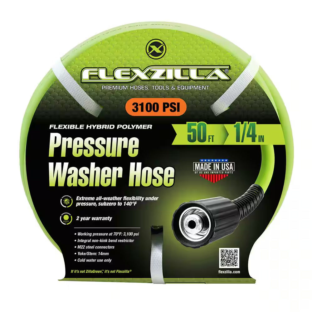 1/4 In. X 50 Ft. 3100 PSI M22 Fittings No Kink Flexible Pressure Washer Hose