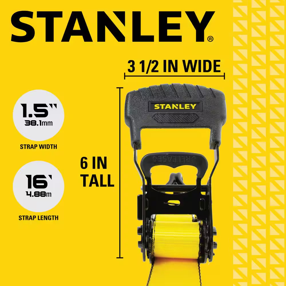 1.5 In. X 16 Ft. Ratchet Straps 3300 Lbs. Break Strength (2-Pack)