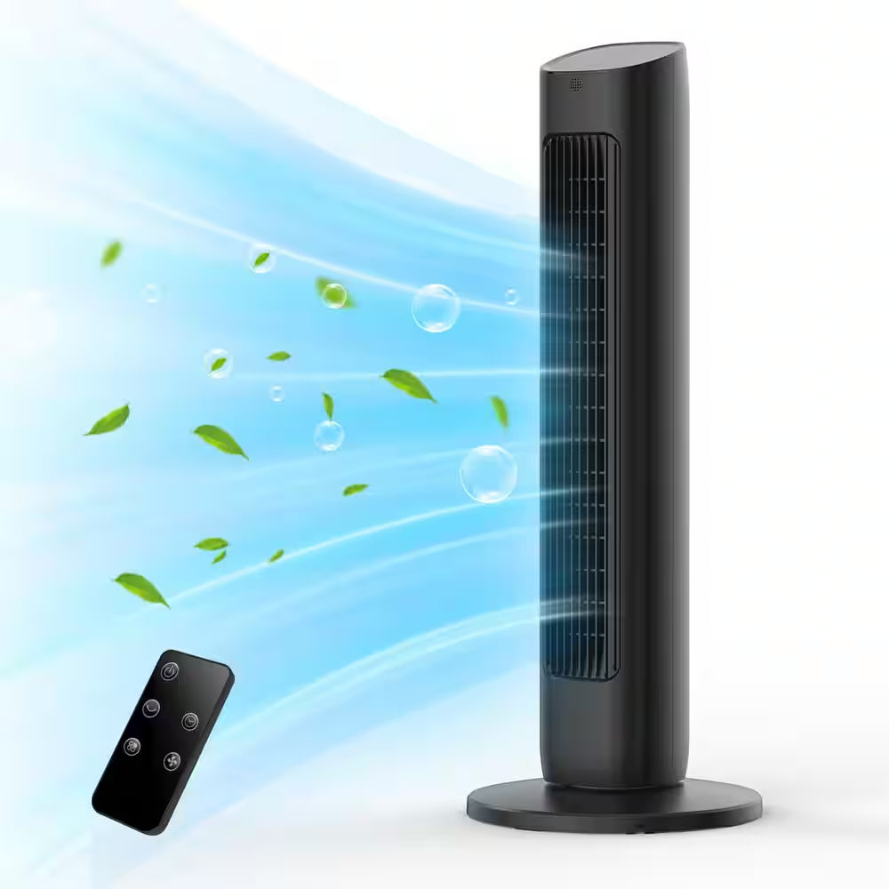 30.71 In. 3-Speed Oscillating Tower Fan in Black with 3-Modes, 85° Oscillating, Timer and Remote Control