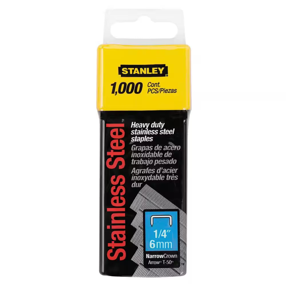 1/4 in Heavy Duty Stainless Steel Narrow Crown Staples (1,000 per Box)