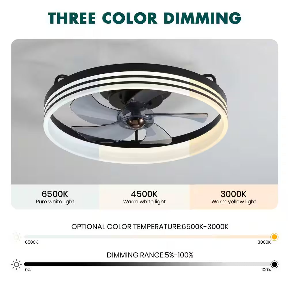 20 In. Indoor Intergrated LED Indoor Black Ceiling Fans with Lights Modern Low Profile Ceiling Fan for Living Room
