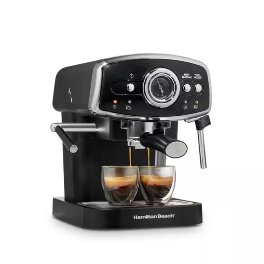 Slide & Lock 2- Cup Black Espresso Machine with 15 Bar Pump