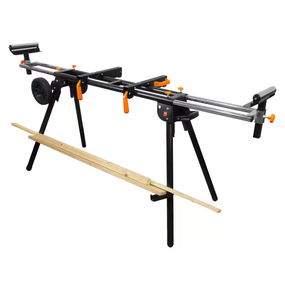 Collapsible Rolling Miter Saw Stand with 3 Onboard Outlets