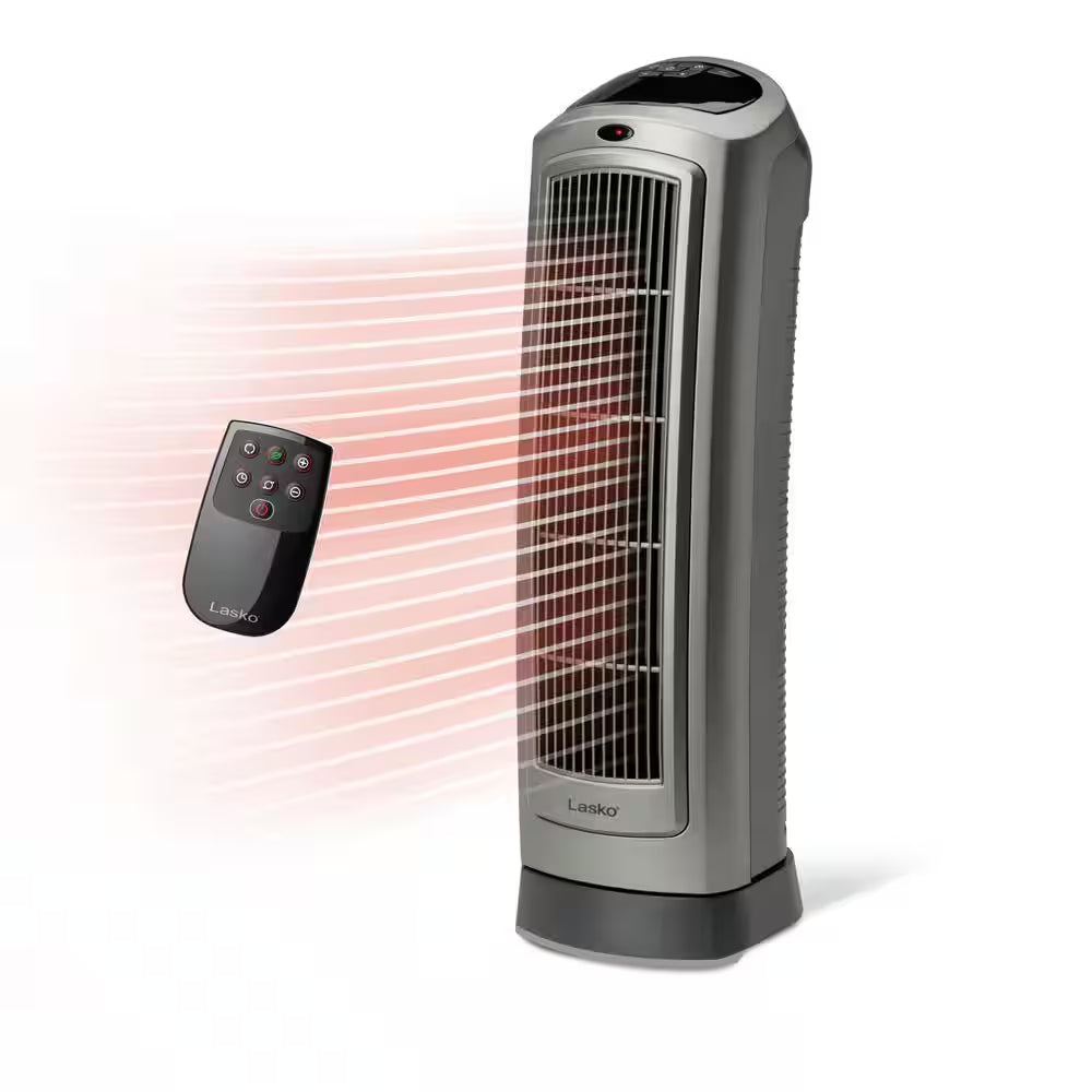 1500W 22 In. Gray Electric Tower Ceramic Space Heater with Digital Display, Thermostat and Remote Control