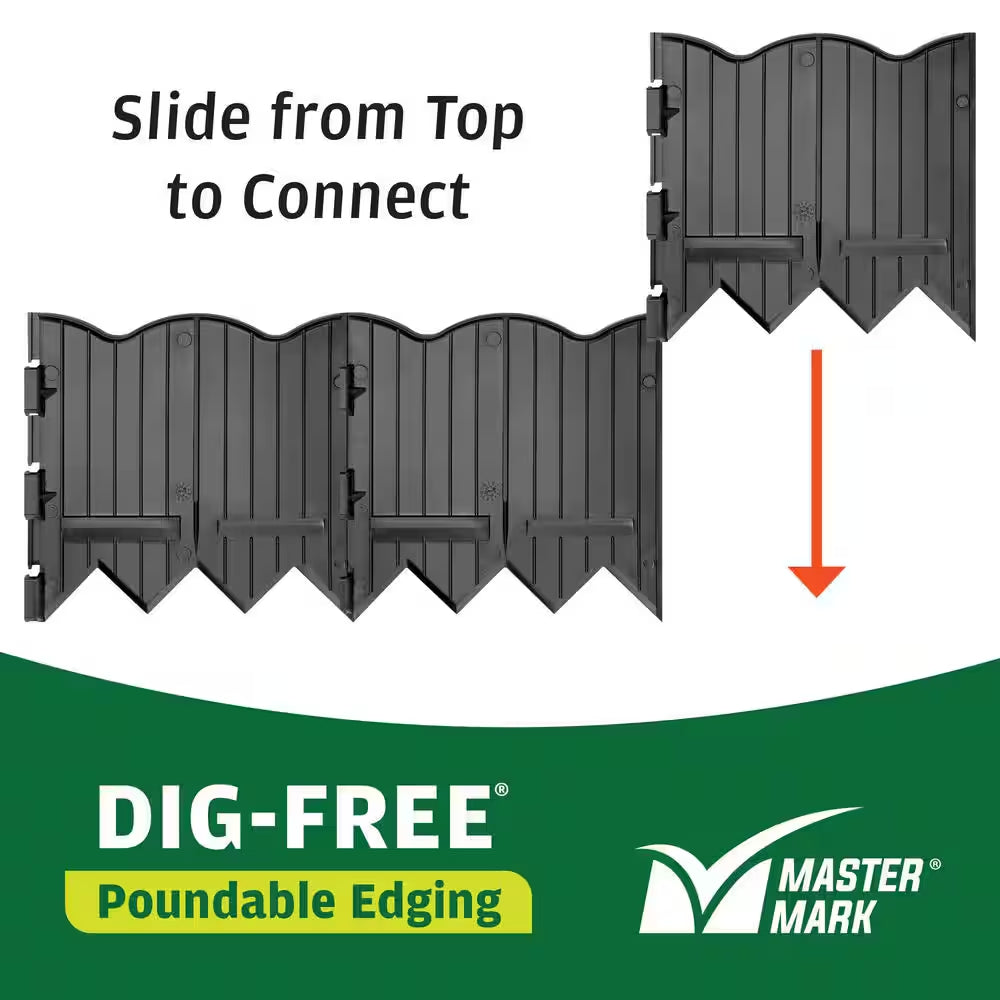 Border Master 20 Ft. Recycled Plastic Poundable Landscape Lawn Edging with Connectors Black
