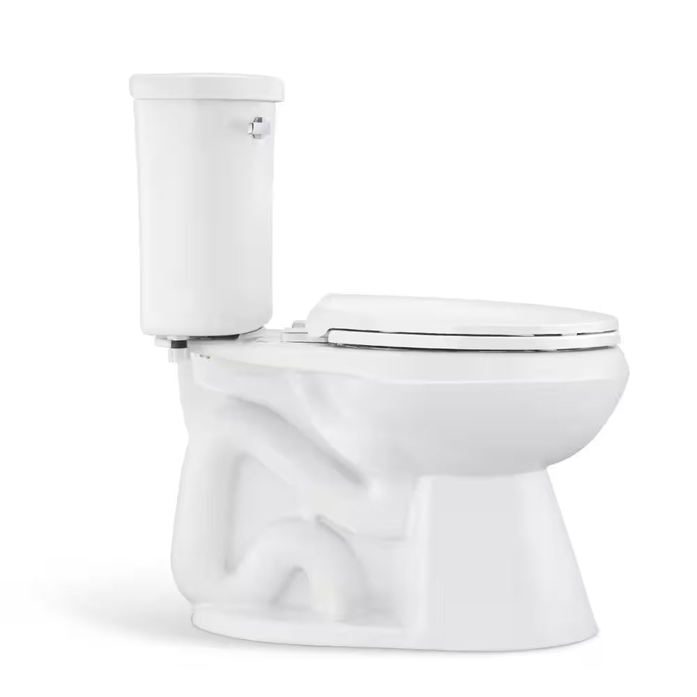 Power Flush 12 In. Rough in 2-Piece 1.28 GPF Single Flush Elongated Toilet in White, Seat Included