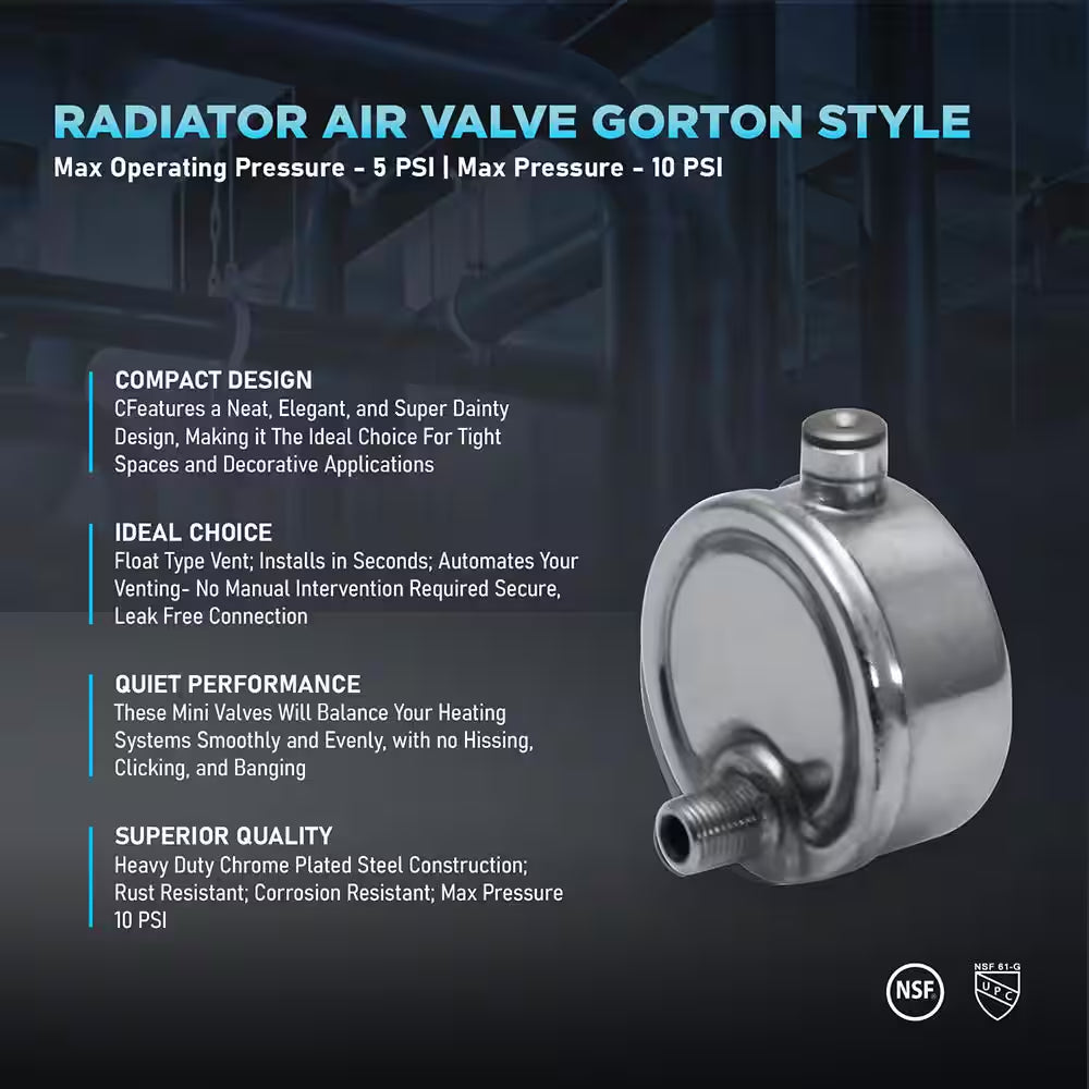 1/8 In. Chrome Radiator Air Valve Gorton Style Angle Steam Air Vent Size #6