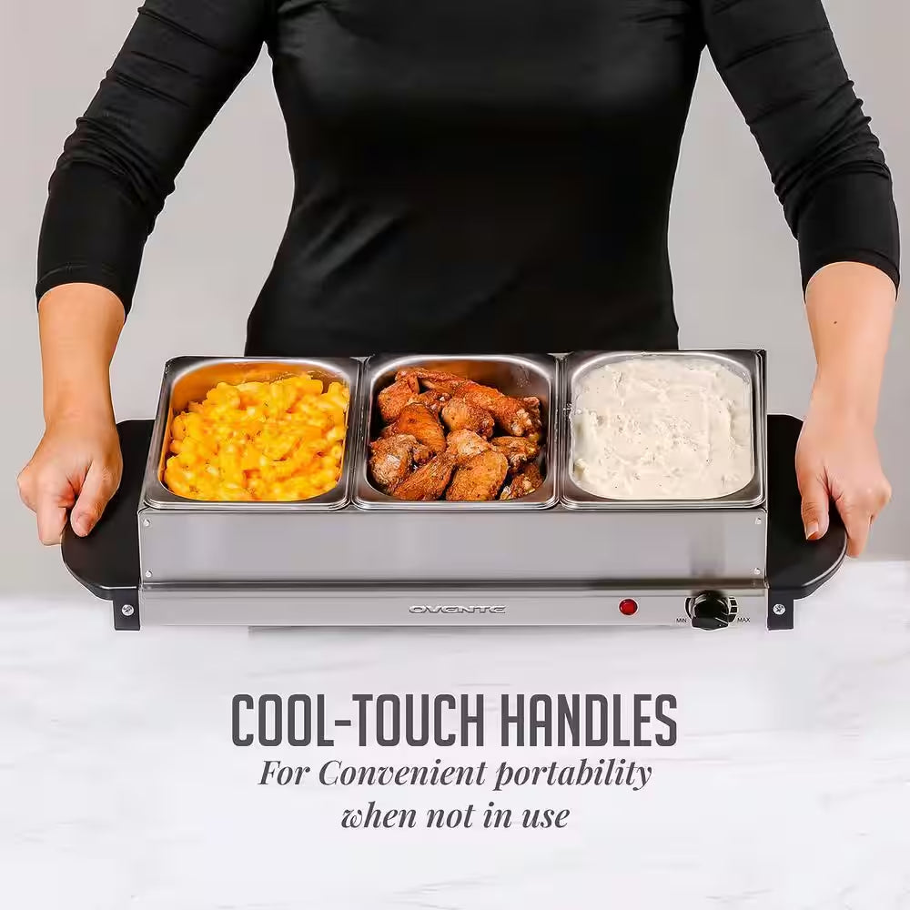 Electric Buffet Server and Food Warmer with 3 1.5 Qt. Pan and Stainless Steel Warming Tray